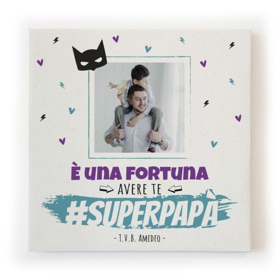 Quadro in tela canvas personalizzato con foto e testo per un super papà