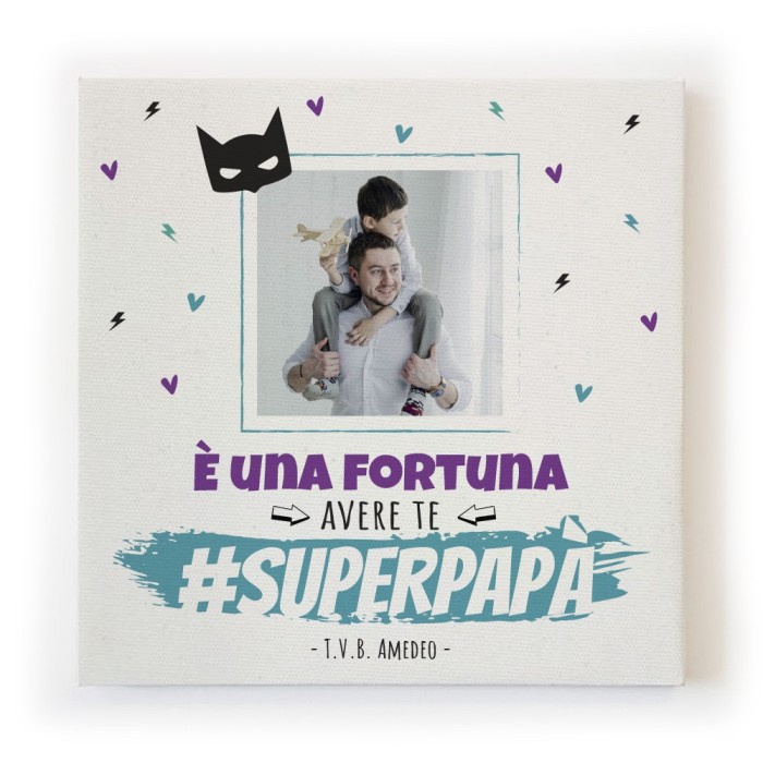 Quadro in tela canvas personalizzato con foto e testo per un super papà