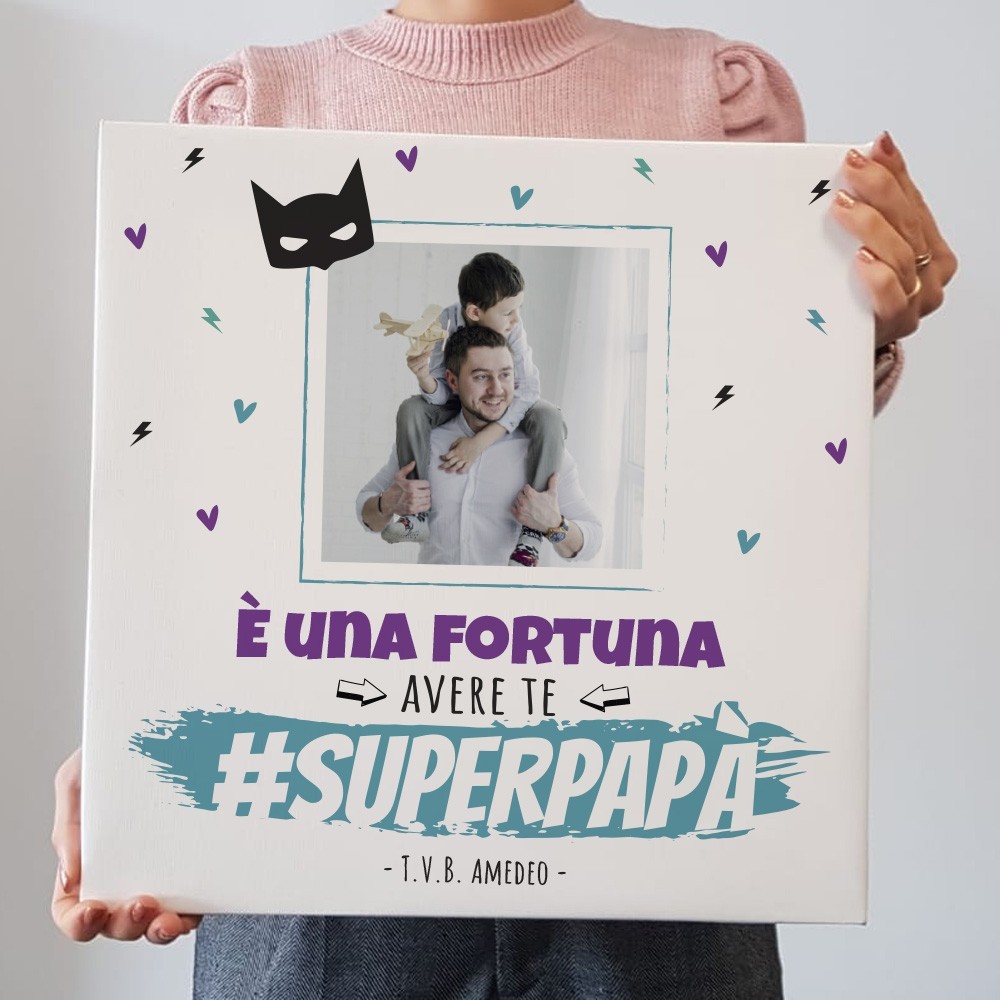 Quadro in tela canvas personalizzato con foto e testo per un super papà