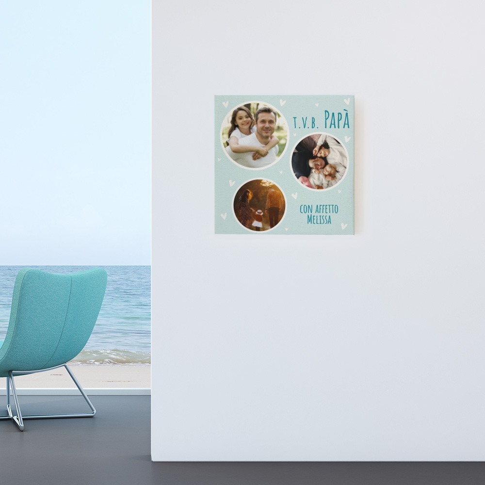 Quadro in tela canvas per il papà, personalizzato con tre foto e nome