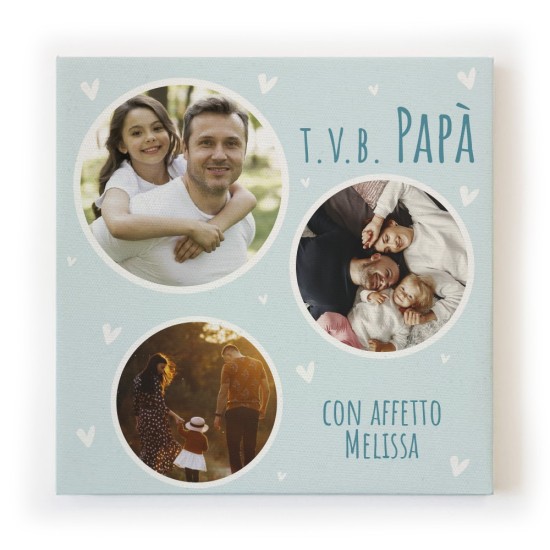 Quadro in tela canvas per il papà, personalizzato con tre foto e nome