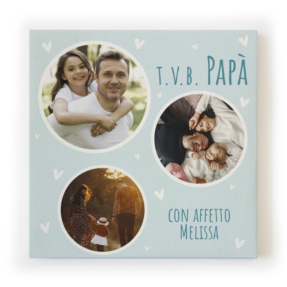 Quadro in tela canvas per il papà, personalizzato con tre foto e nome