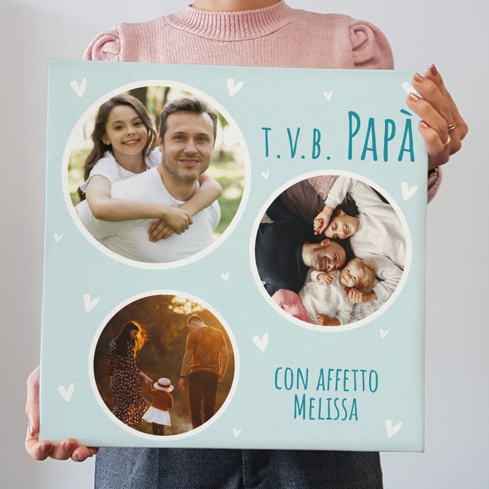 Quadro in tela canvas per il papà, personalizzato con tre foto e nome