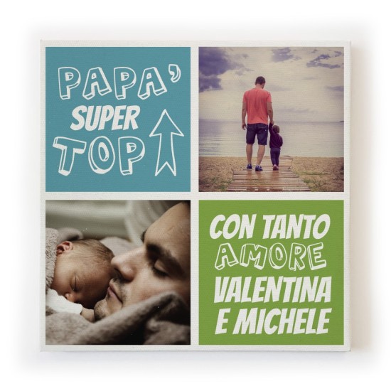 Quadro in tela canvas per il papà super top, personalizzato con due foto e nome