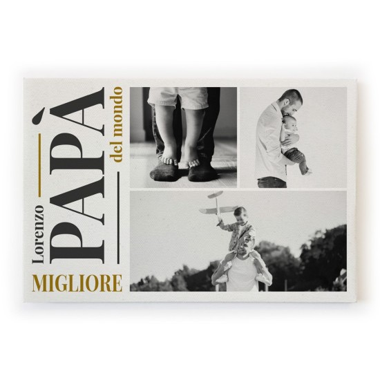 Quadro in tela canvas per il migliore papà del mondo, personalizzato con foto e nome