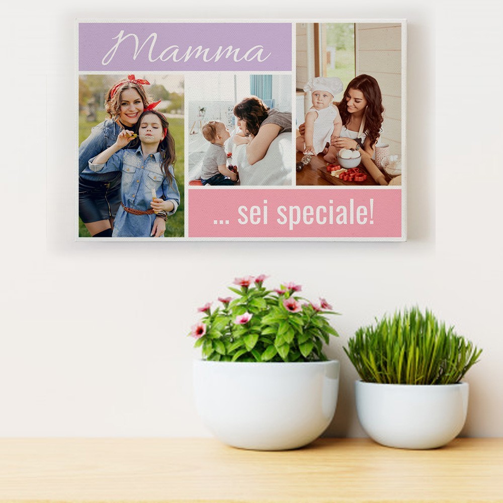 Quadro in tela canvas per la mamma, personalizzato con 3 foto e dedica