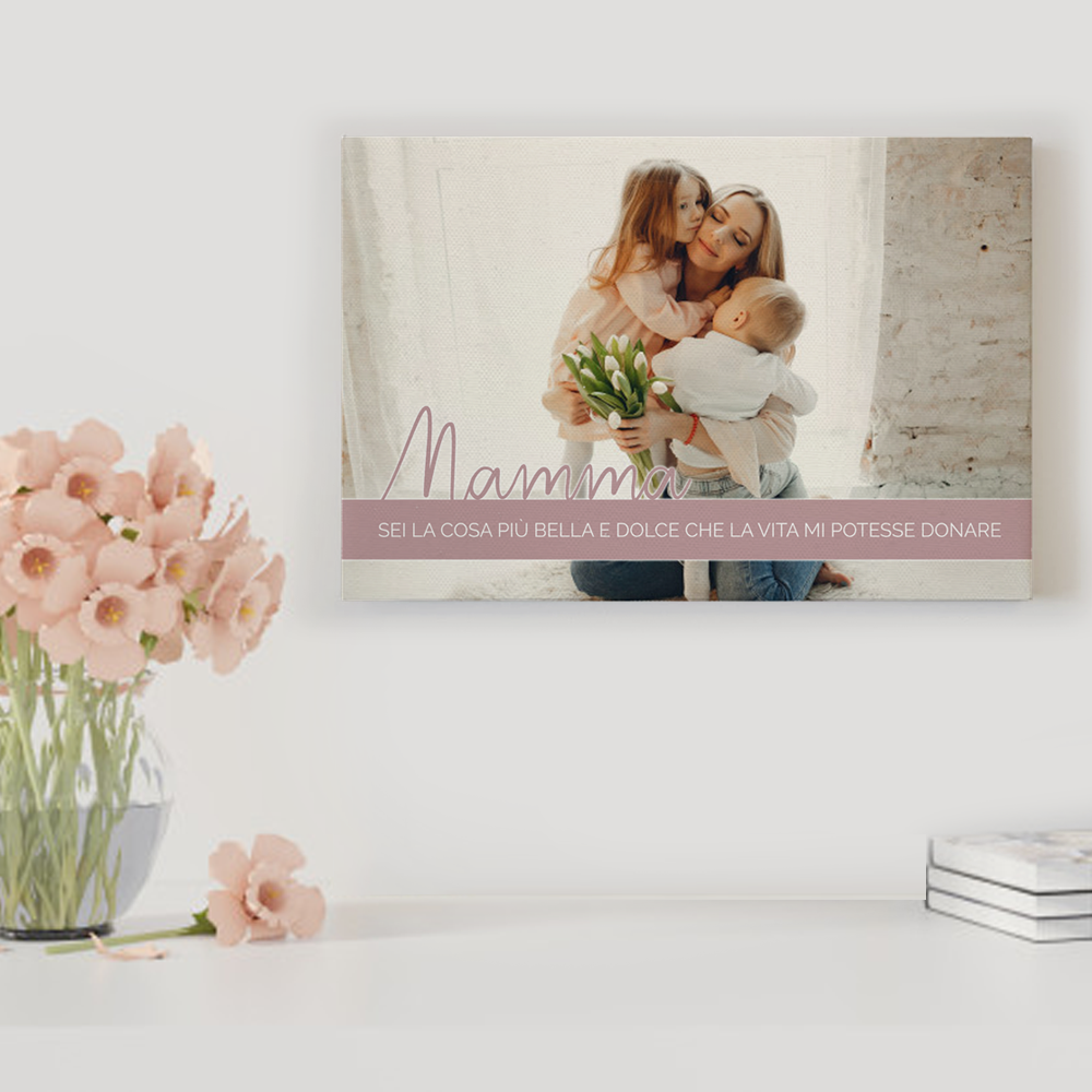 Quadro in tela canvas per la mamma, personalizzato con foto e dedica