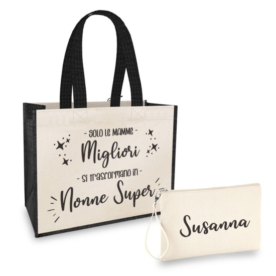 borsa shopper regalo nonna con pochette personalizzata
