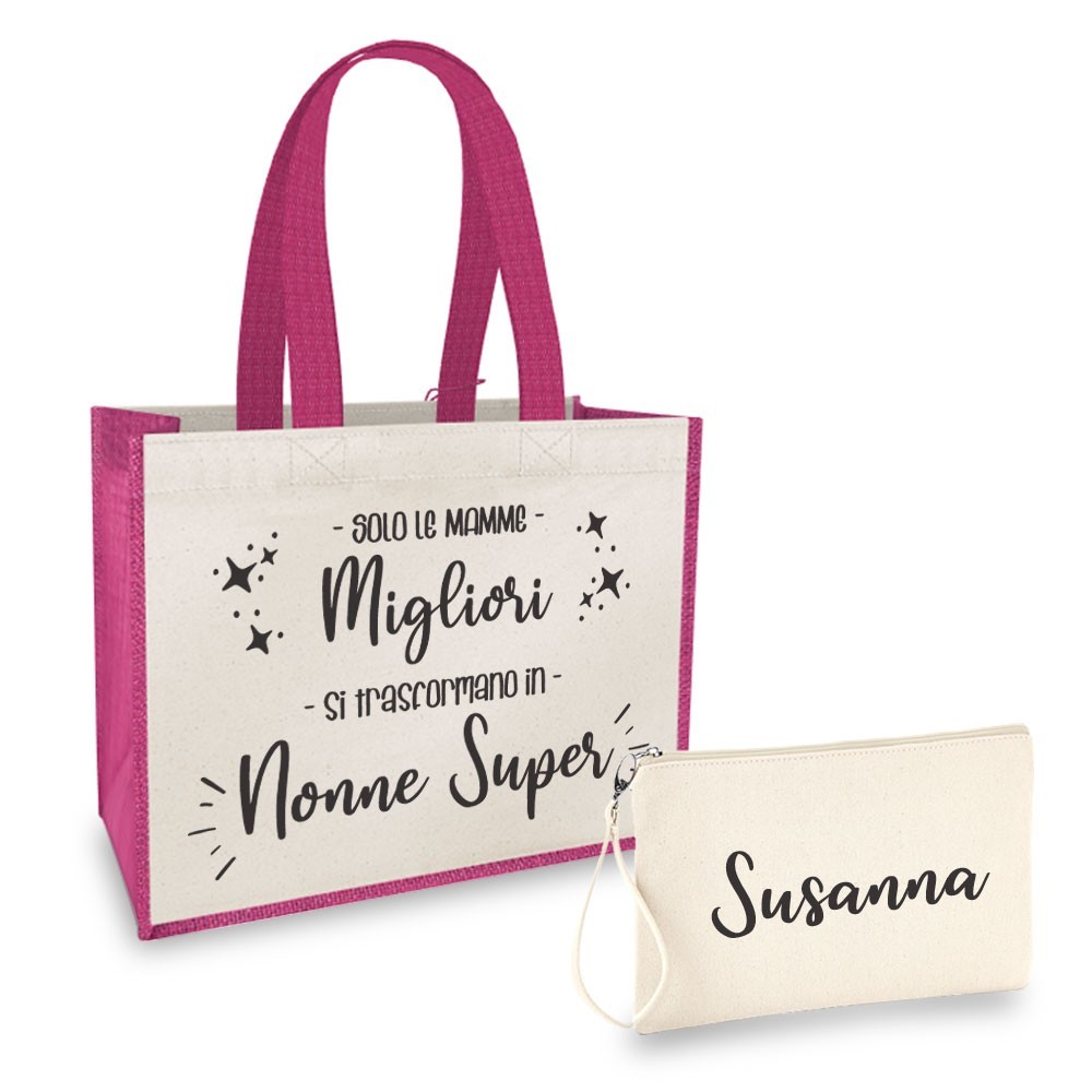 borsa shopper pochette personalizzata mamma e nonna