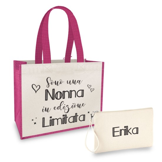 Borsa Shopper multiuso personalizzata per la nonna, e pochette con nome