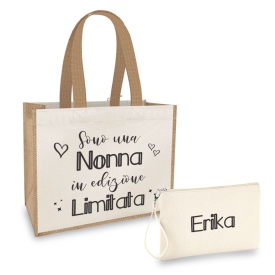Borsa Shopper multiuso personalizzata per la nonna, e pochette con nome
