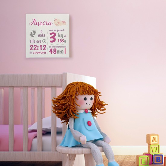 Quadro in tela canvas nascita, personalizzato con nome e dati della nascita