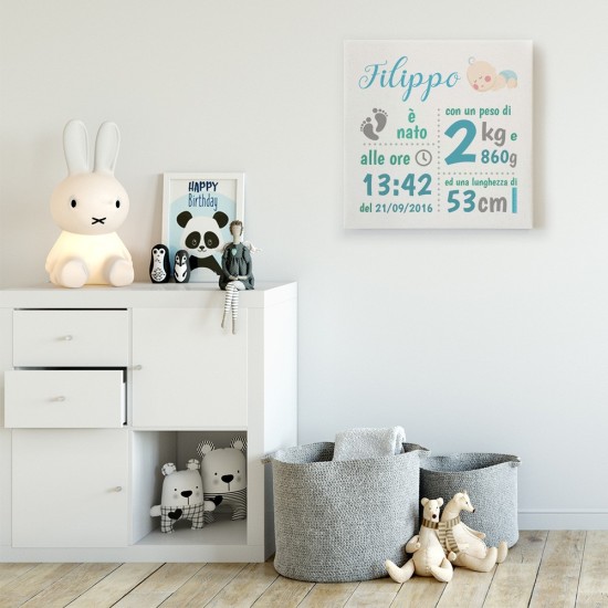 Quadro in tela canvas nascita, personalizzato con nome e dati della nascita