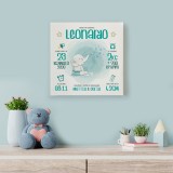 Quadro regalo nascita in tela canvas , personalizzato con elefante,nome e dati della nascita