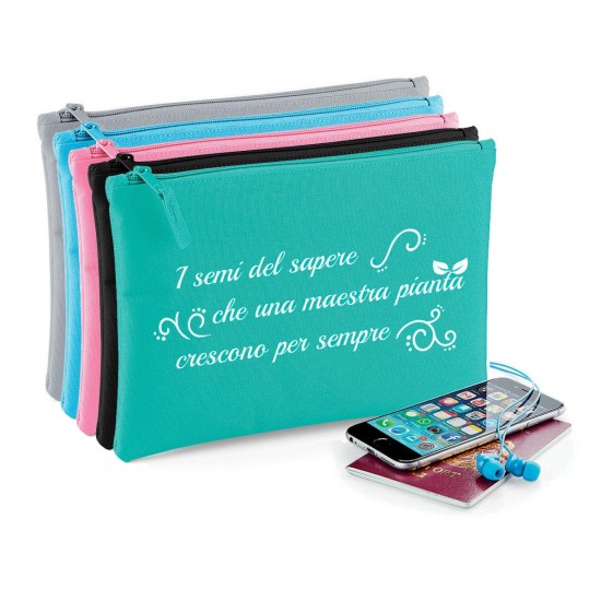 Pochette/astuccio per maestra"I semi del sapere" personalizzata con nome e classe