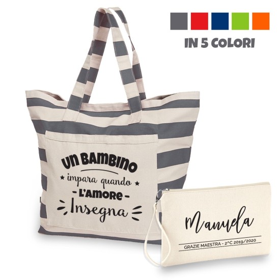 Borsa mare regalo maestra / insegnante con frase personalizzata e classe