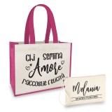 Borsa Shopper personalizzata regalo maestra, abbinata a pochette con nome e classe