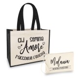 Borsa Shopper personalizzata regalo maestra, abbinata a pochette con nome e classe