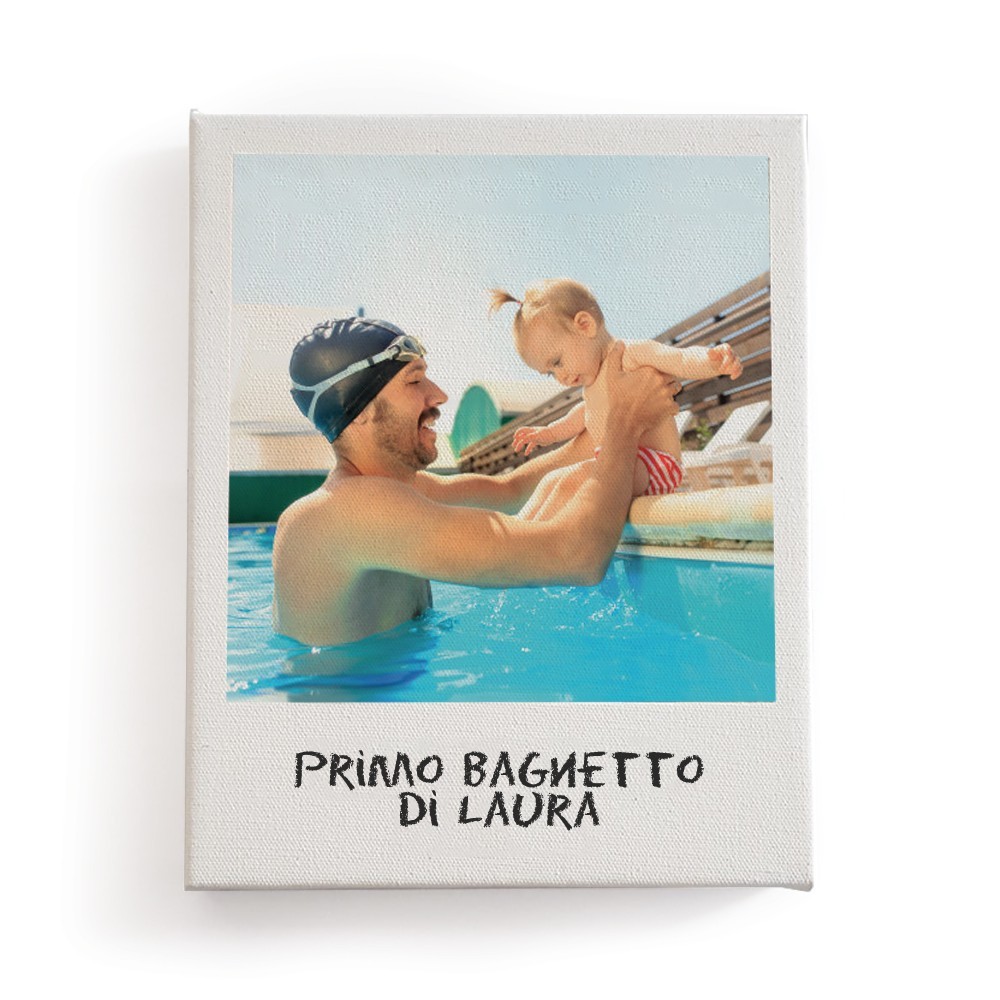 Quadro in tela canvas stile polaroid personalizzato con foto e testo