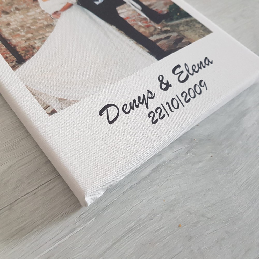 Quadro in tela canvas stile polaroid personalizzato con foto e testo