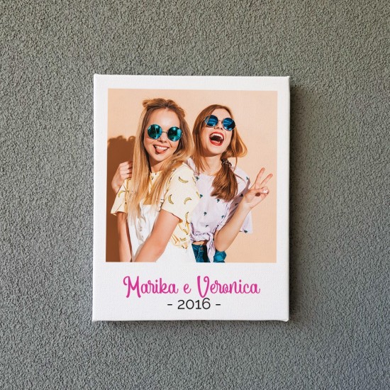 Quadro in tela canvas stile polaroid personalizzato con foto e testo
