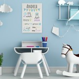 Quadro regalo nascita bambino, in tela canvas con nomi e dati nascita