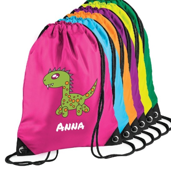 Sacca zainetto per bambini per la scuola materna o asilo nido, personalizzata con dinosauro e nome
