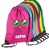Sacca zainetto per bambini per la scuola materna, asilo nido o scuola, personalizzato con gattino e nome