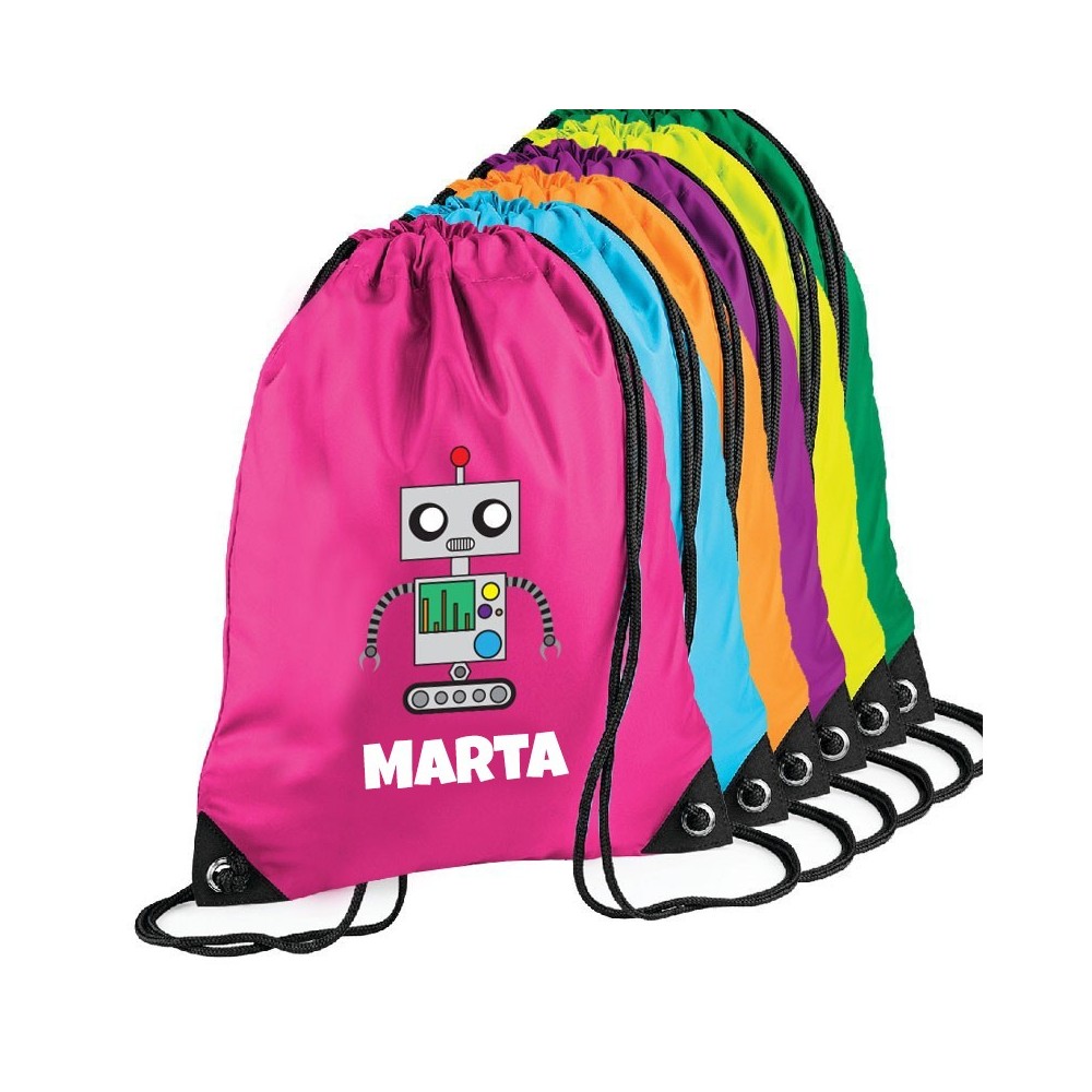Sacca zainetto bambini per scuola materna o nido, personalizzata con robottino e nome
