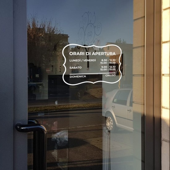 Orario apertura adesivo per la vetrina del tuo negozio o attività, personalizzato Tipo5