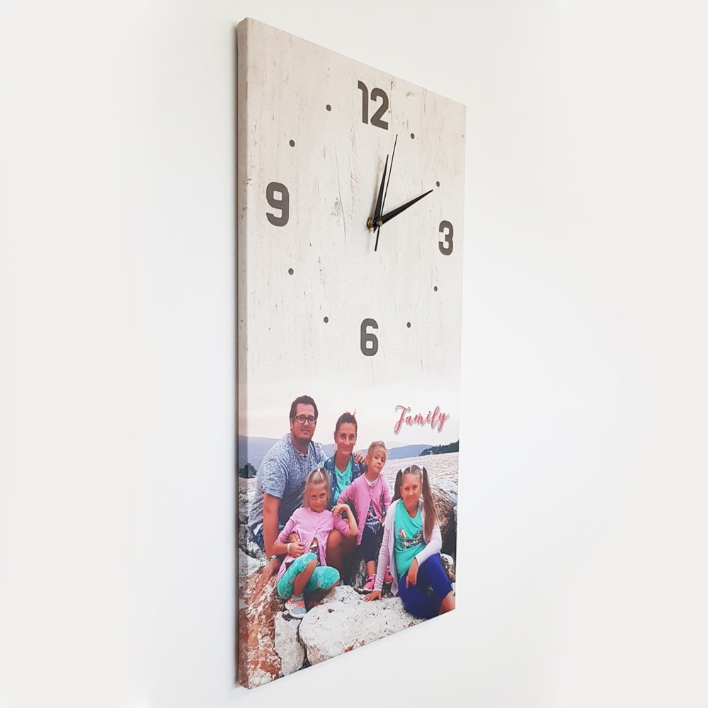 Orologio da parete stampa su tela personalizzato con la tua foto preferita effetto legno