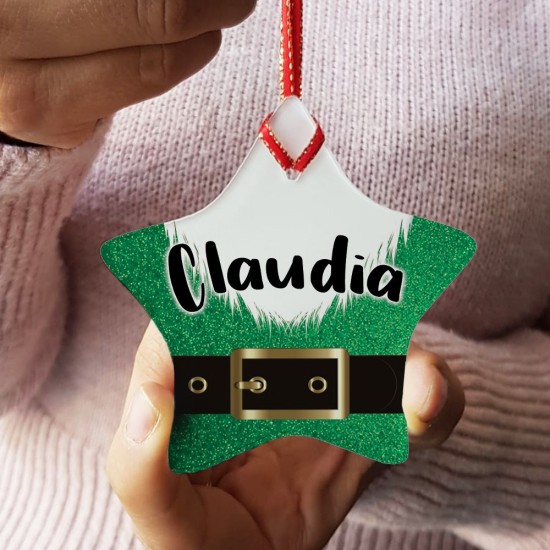 Addobbo natalizio Elfo Natale stella in plexiglass personalizzato con nome/nomi