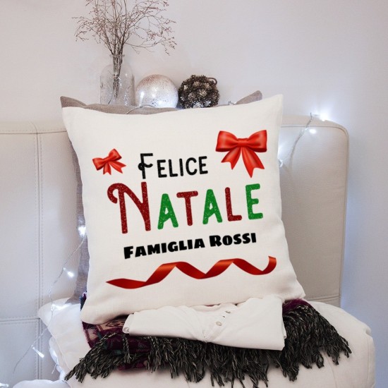 Cuscino Felice Natale e cognome della famiglia regalo di Natale personalizzato