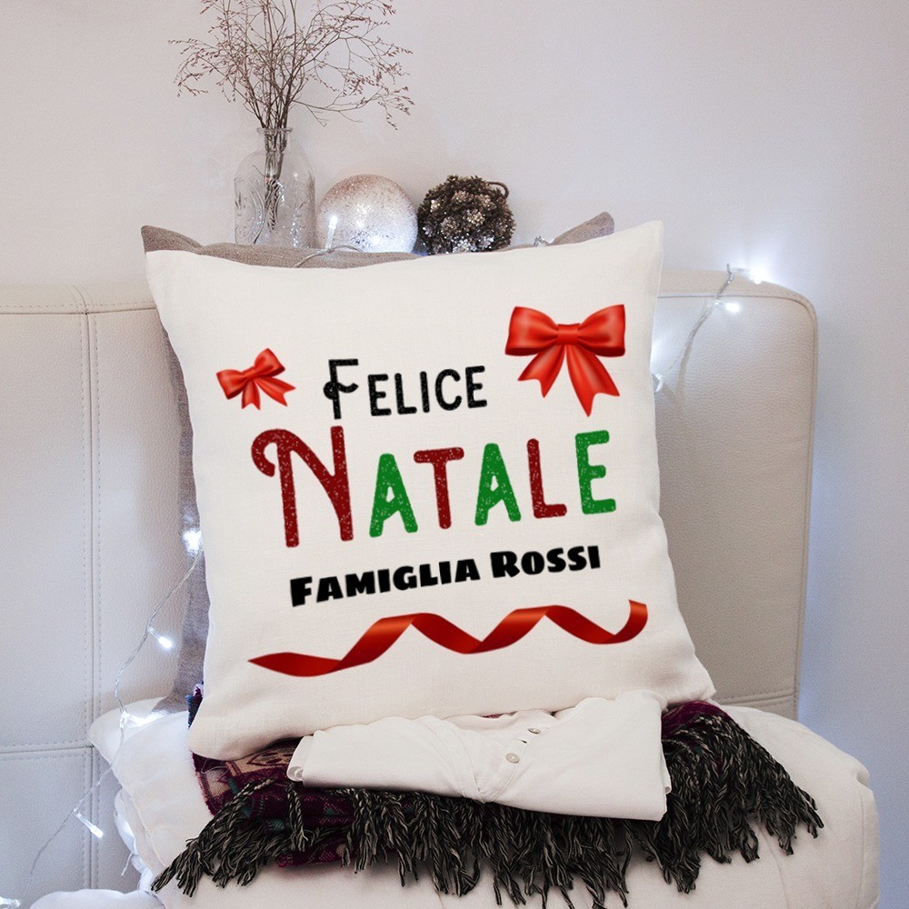 Cuscino Felice Natale e cognome della famiglia regalo di Natale personalizzato