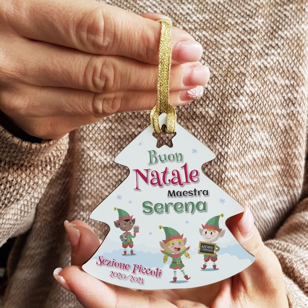 Addobbo per l'albero di Natale ( pallina di Natale a forma di albero) per la Maestra, personalizzato con dedica e nome