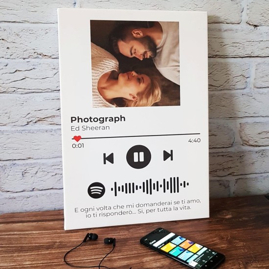Quadro in tela Spotify con canzone scansionabile, foto e frase