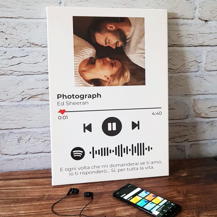 Quadro in tela Spotify con canzone scansionabile, foto e frase