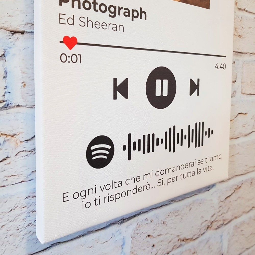 Quadro in tela Spotify con canzone scansionabile, foto e frase