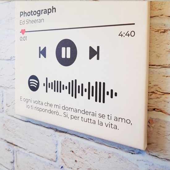 Quadro in tela Spotify con canzone scansionabile, foto e frase