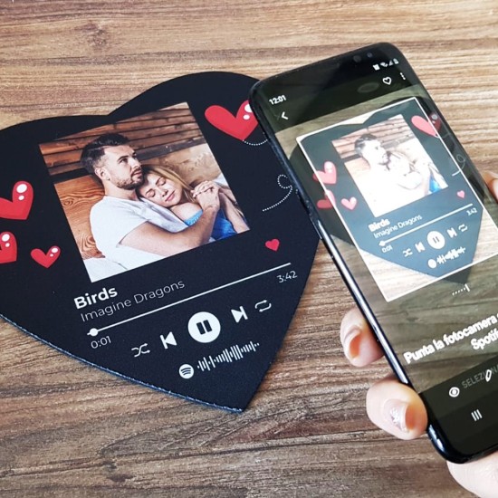 Tappettino mouse pad cuore personalizzato con codice spotify e foto
