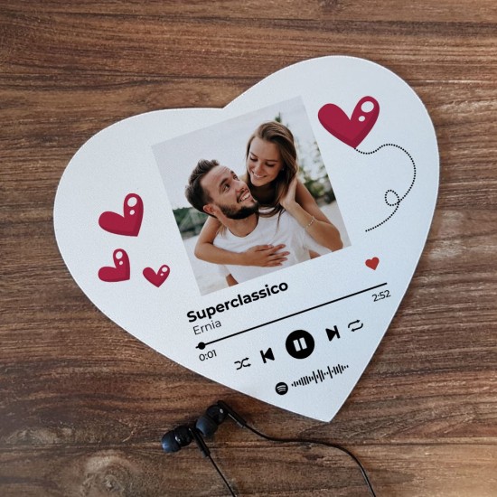 Tappettino mouse pad cuore personalizzato con codice spotify e foto