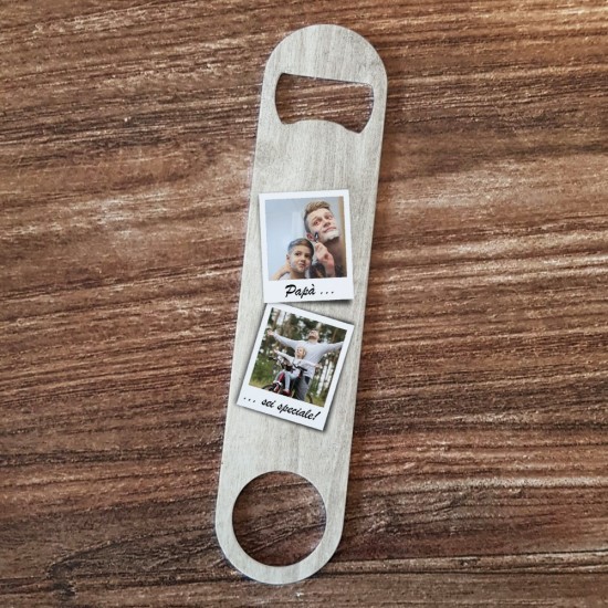 Apribottiglie personalizzato per il papà con due foto e dedica con i nomi