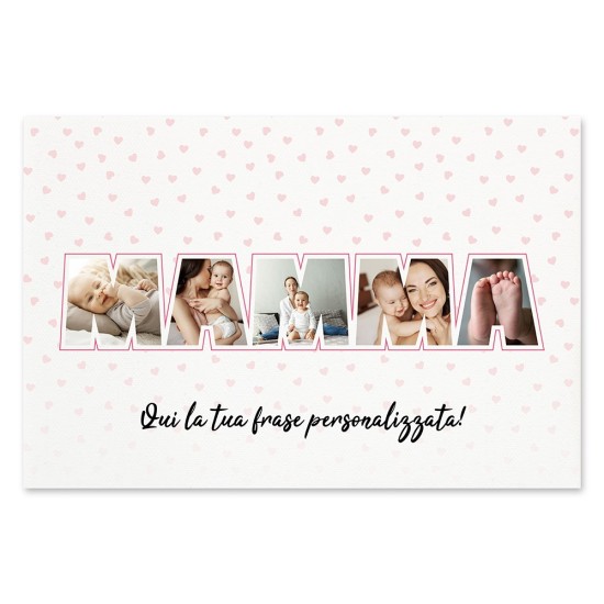 Quadro in tela canvas regalo personalizzato per la mamma con foto e dedica, sfondo cuori