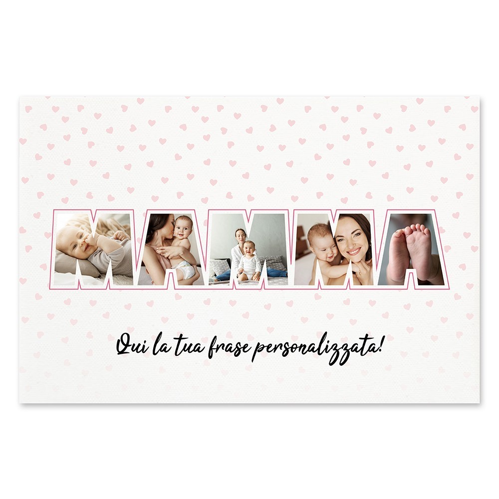 Quadro in tela canvas regalo personalizzato per la mamma con foto e dedica, sfondo cuori