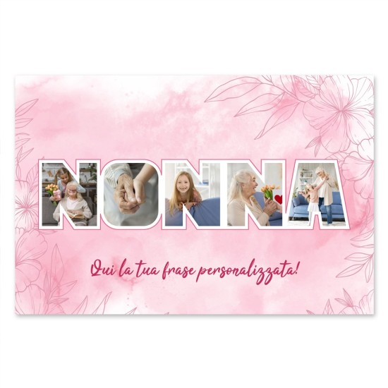 Quadro personalizzato, regalo per la nonna, con foto e dedica, in tela canvas e motivo floreale