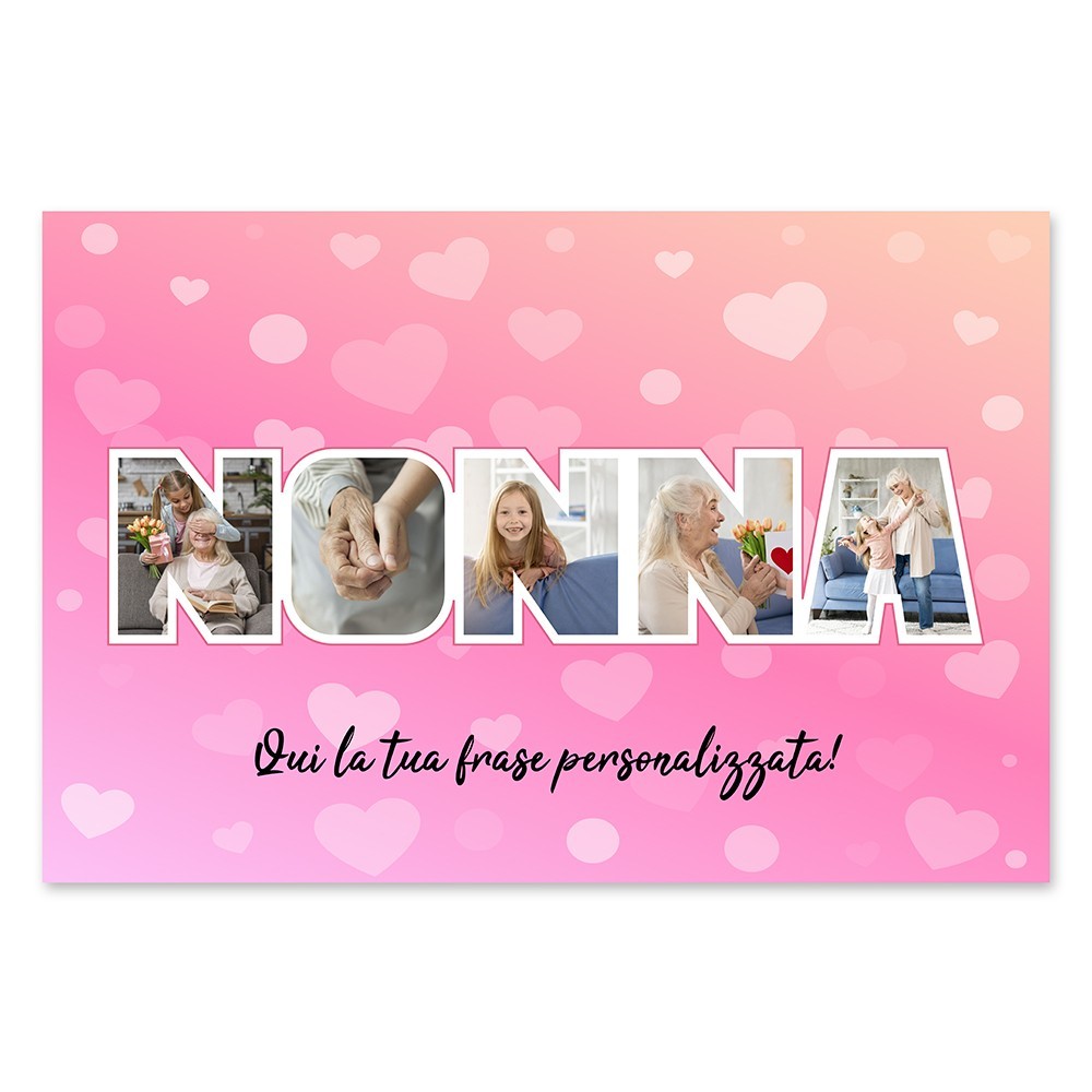Quadro personalizzato, regalo per la nonna con foto e dedica, in tela canvas con tanti cuoricini
