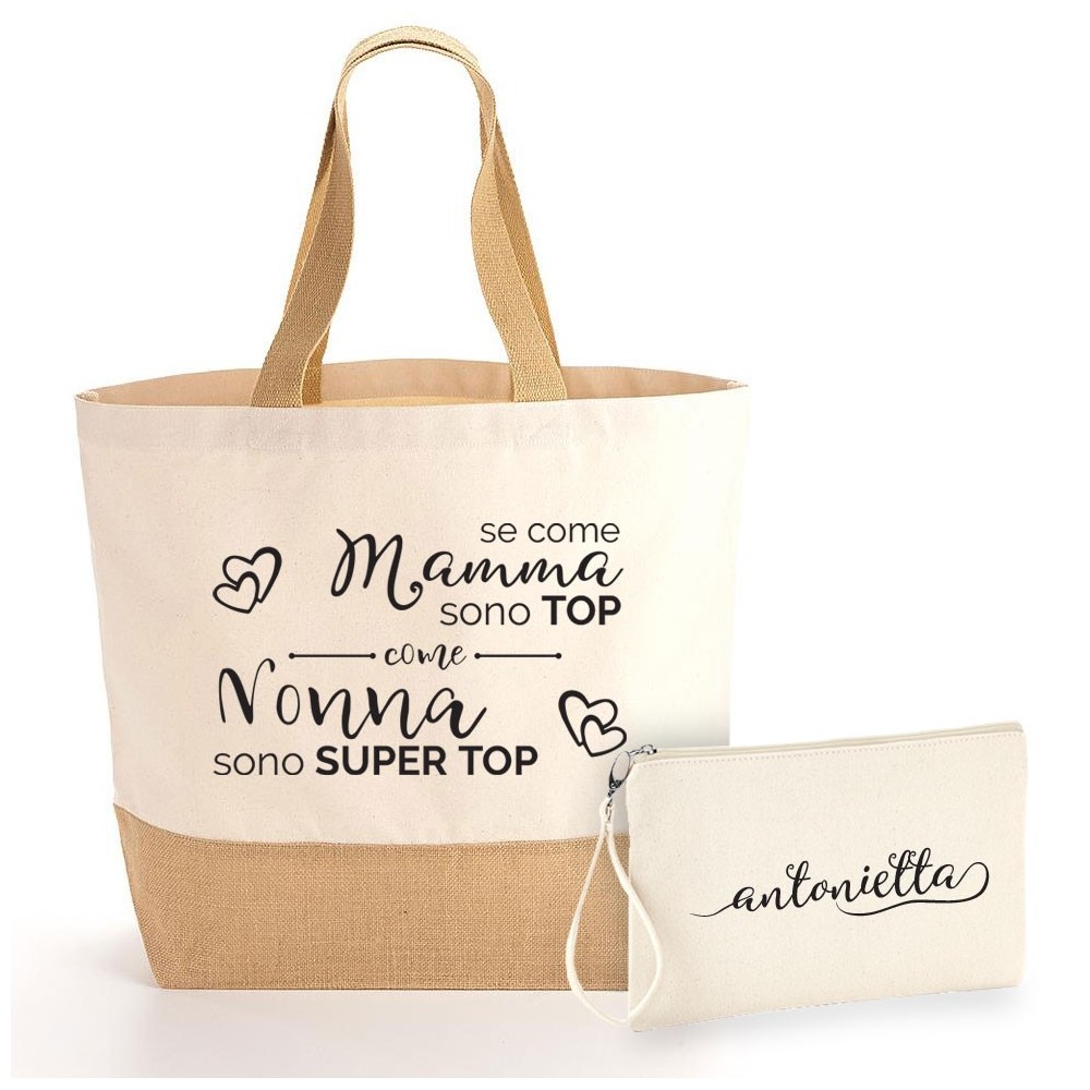 borsa shopper pochette personalizzata nonna top