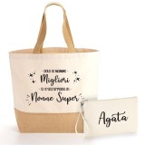 Borsa Shopper e pochette regalo personalizzato per la nonna SUPER, in cotone e juta