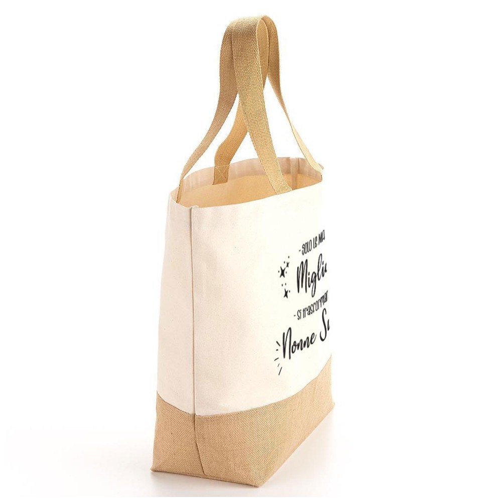 Borsa Shopper e pochette regalo personalizzato per la nonna SUPER, in cotone e juta