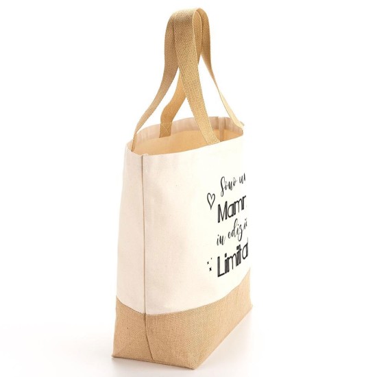 Borsa Shopper e pochette regalo per mamma in edizione limitata in cotone e juta